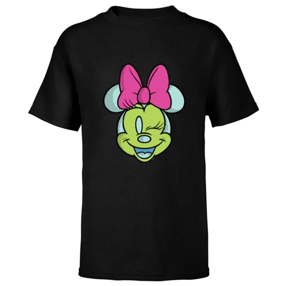 Disney Minnie Mouse Cute Winking Face Retro Pop Art - Short Sleeve T-Shirt for Kids - Customized-Black
