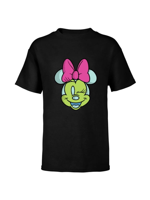 Minnie Mouse Cute Winking Face Retro Pop Art - Short Sleeve T-Shirt for Kids - Customized-Black