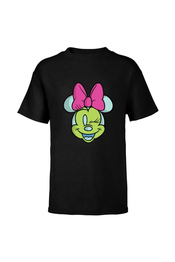 Minnie Mouse Cute Winking Face Retro Pop Art - Short Sleeve T-Shirt for Kids - Customized-Black