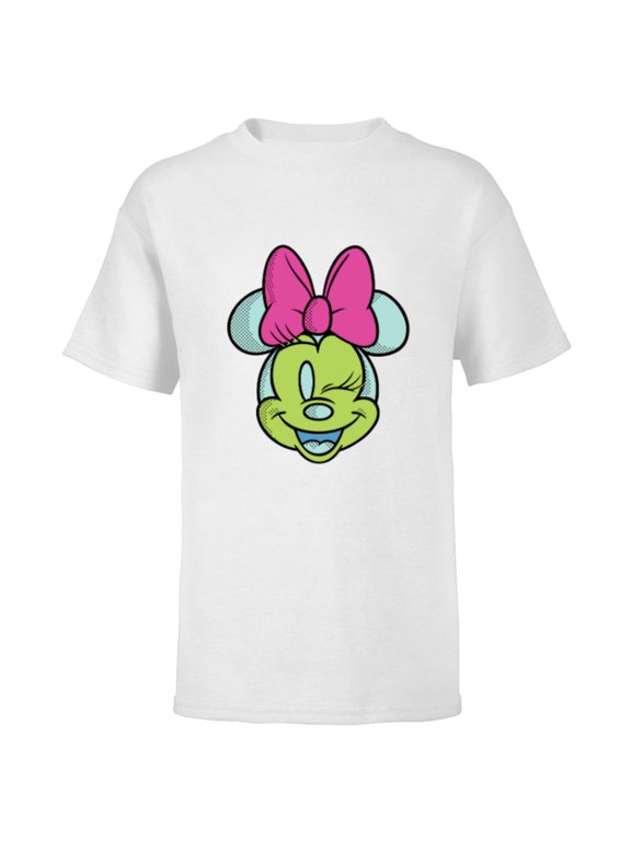 Minnie Mouse Cute Winking Face Retro Pop Art - Short Sleeve T-Shirt for Kids - Customized-White