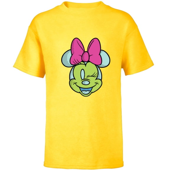 Disney Minnie Mouse Cute Winking Face Retro Pop Art - Short Sleeve T-Shirt for Kids - Customized-Yellow