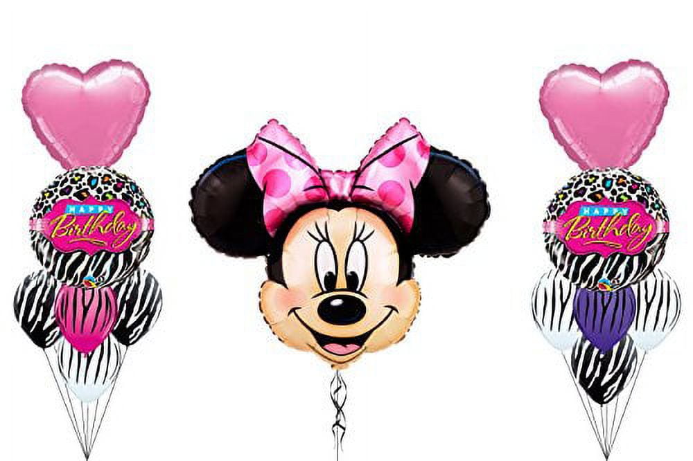 Pack Déco Anniversaire Minnie Mouse Et Zèbre - 1er Anniversaire Bébé (12 Pièces)