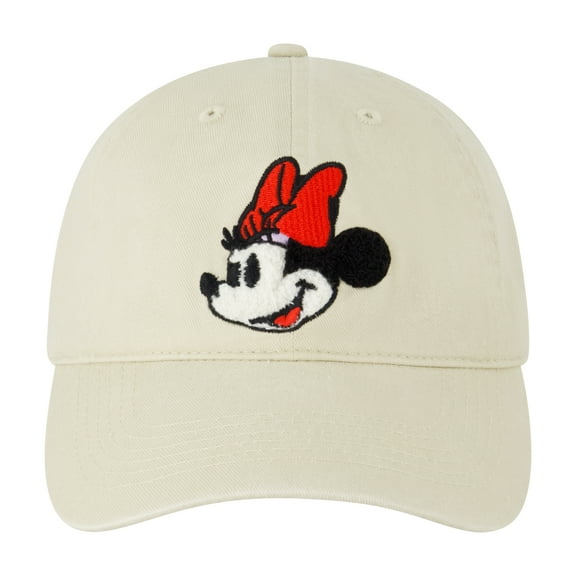 Disney Minnie Mouse Dad Hat, Chenille Patch Adjustable Unisex Baseball Cap, Off White, One Size