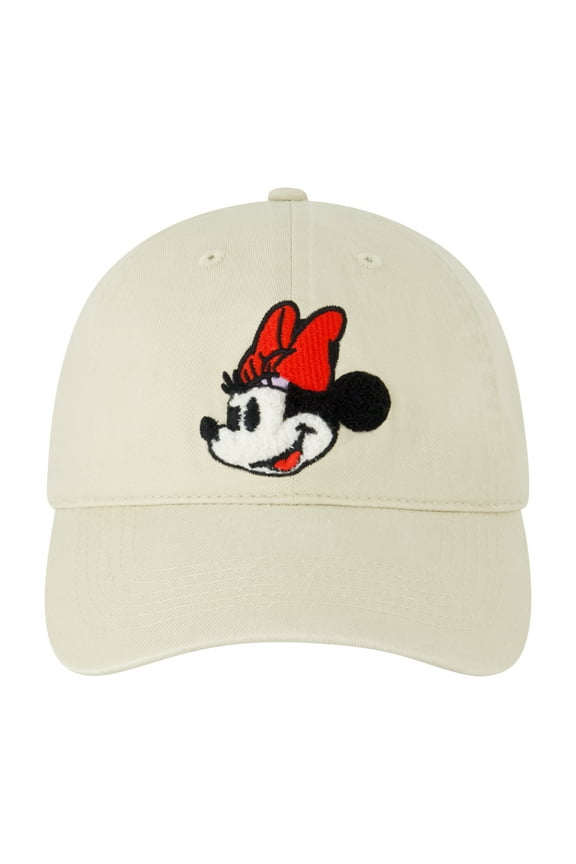 Minnie Mouse Dad Hat, Chenille Patch Adjustable Unisex Baseball Cap, Off White, One Size