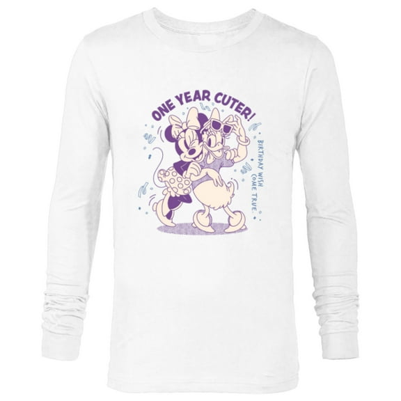 Disney Minnie Mouse Daisy Duck Birthday Wish One Year Cuter - Long Sleeve T-Shirt for Men - Customized-White