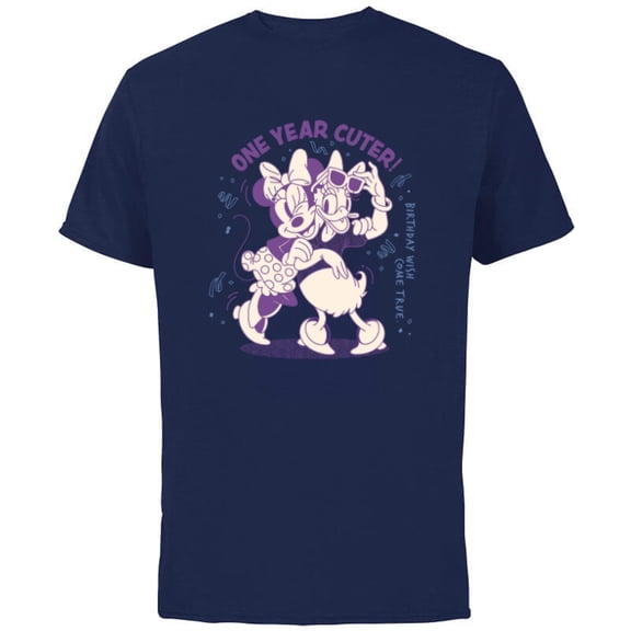 Disney Minnie Mouse Daisy Duck Birthday Wish One Year Cuter - Short Sleeve Cotton T-Shirt for Adults - Customized-Navy