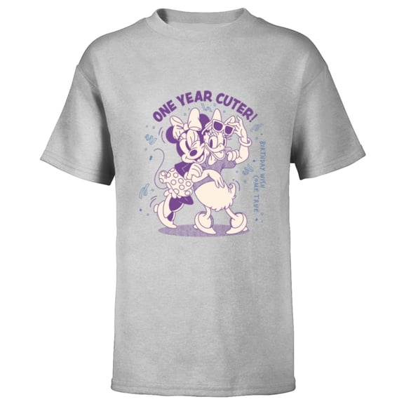 Disney Minnie Mouse Daisy Duck Birthday Wish One Year Cuter - Short Sleeve T-Shirt for Kids - Customized-Athletic Heather