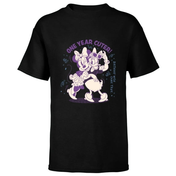 Disney Minnie Mouse Daisy Duck Birthday Wish One Year Cuter - Short Sleeve T-Shirt for Kids - Customized-Black