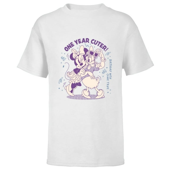 Disney Minnie Mouse Daisy Duck Birthday Wish One Year Cuter - Short Sleeve T-Shirt for Kids - Customized-White