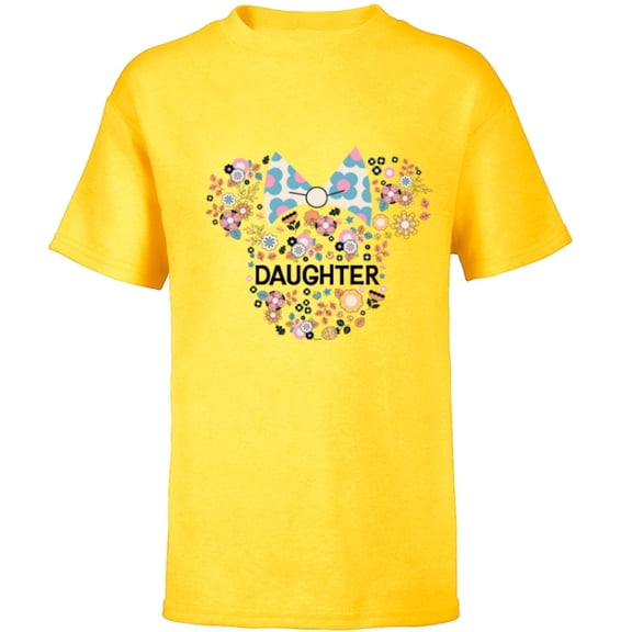 Disney Minnie Mouse Daughter Icon Flowers Family Trip- Short Sleeve T-Shirt for Kids - Customized-Yellow