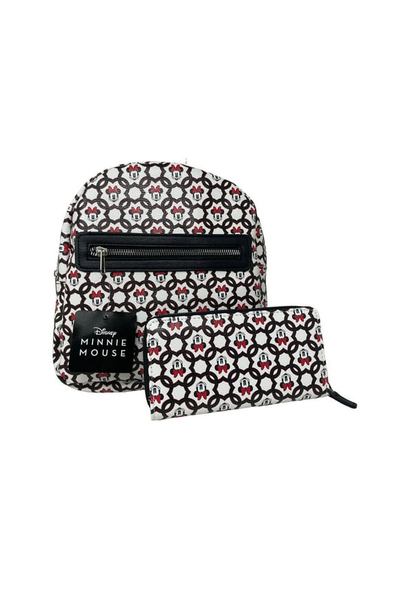 Minnie Mouse Deluxe Allover Print PU 10" Backpack & Wallet Set