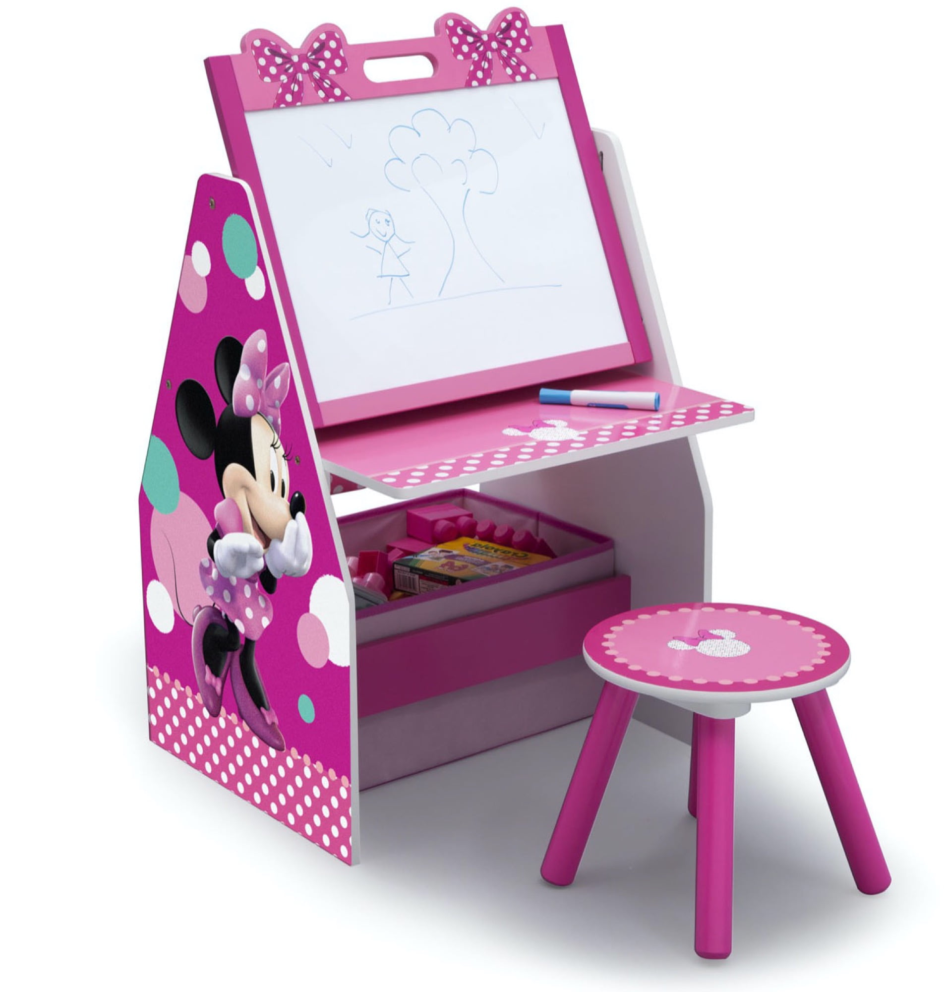 Disney Minnie Mouse Deluxe Kids Art Table, Easel, Desk, Stool & Toy Organizer, Greenguard Gold Certified