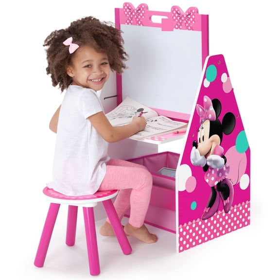 Open Box Disney Minnie Mouse Deluxe Kids Art Table, Easel, Desk, Stool & Toy Organizer by Delta Children