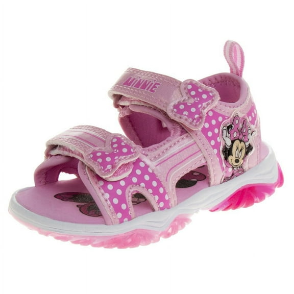 Disney Minnie Mouse Double Hook & Loop Toddler Girl Sandals with Three White Lights - Pink, 6