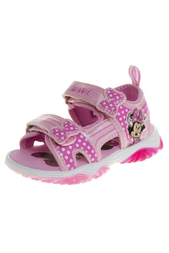 Minnie Mouse Double Hook & Loop Toddler Girl Sandals with Three White Lights - Pink, 8