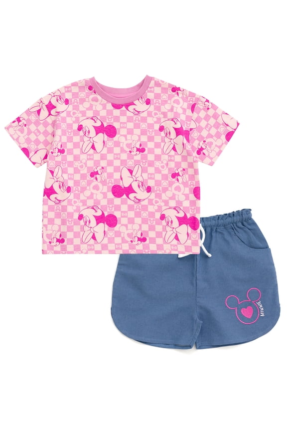 Minnie Mouse Drop Shoulder T-Shirt and Chambray Shorts Outfit Set Infant to Big Kid