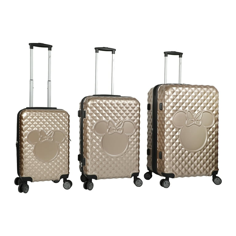 Free Shipping Disney Minnie Mouse Ears 20 24 and 28 3 Piece Gold Carry On Luggage Set Walmart Walmart