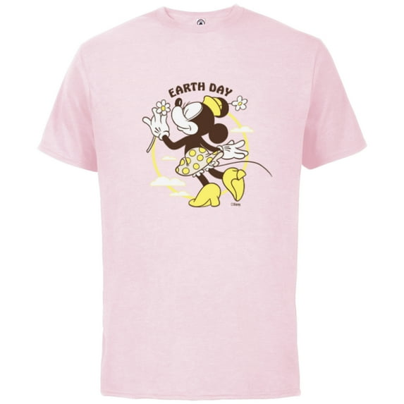 Disney Minnie Mouse Earth Day Clouds Flowers Retro Vintage - Short Sleeve Cotton T-Shirt for Adults - Customized-Soft Pink