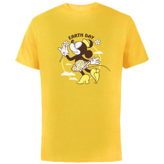 Disney Minnie Mouse Earth Day Clouds Flowers Retro Vintage - Short Sleeve Cotton T-Shirt for Adults - Customized-Yellow