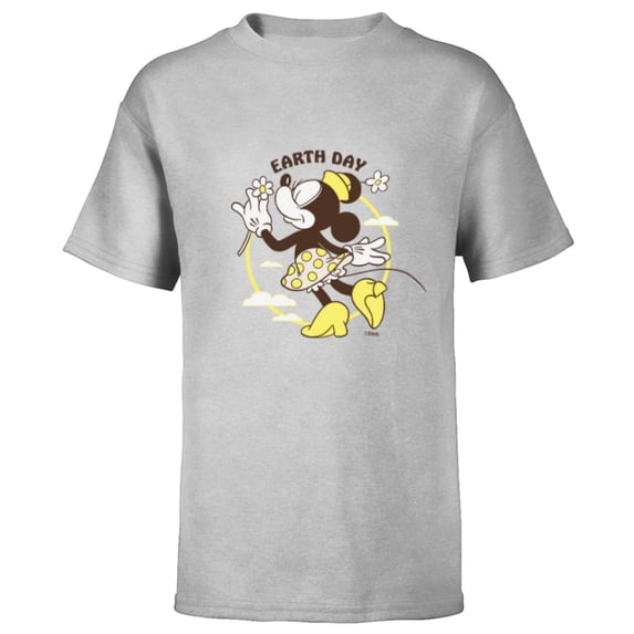 Disney Minnie Mouse Earth Day Clouds Flowers Retro Vintage - Short Sleeve T-Shirt for Kids - Customized-Athletic Heather