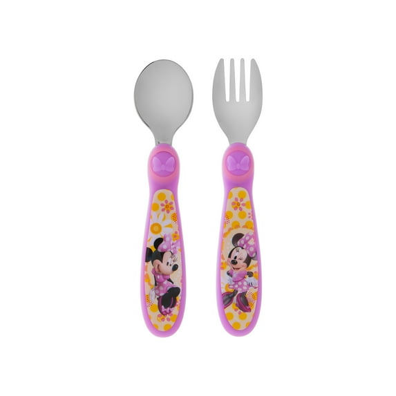 Disney Minnie Mouse Easy Grasp Fork & Spoon, Toddler Flatware, 9m+