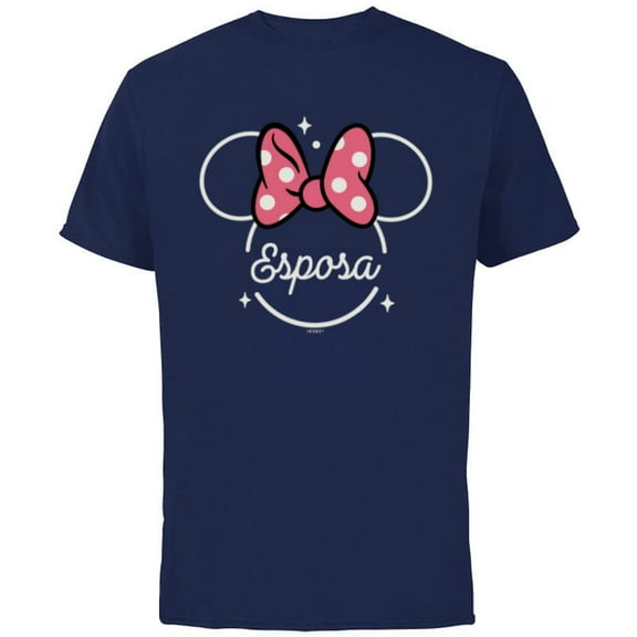 Disney Minnie Mouse Esposa Head Icon Magic Family Spanish- Short Sleeve Cotton T-Shirt for Adults - Customized-Navy