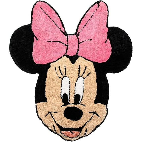 Disney Minnie Mouse Face 4ft x 3ft Fluffy Plush Tufted Area Rug - Kids Home Décor