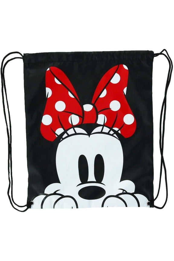 Minnie Mouse Black Nylon Drawstring Tote