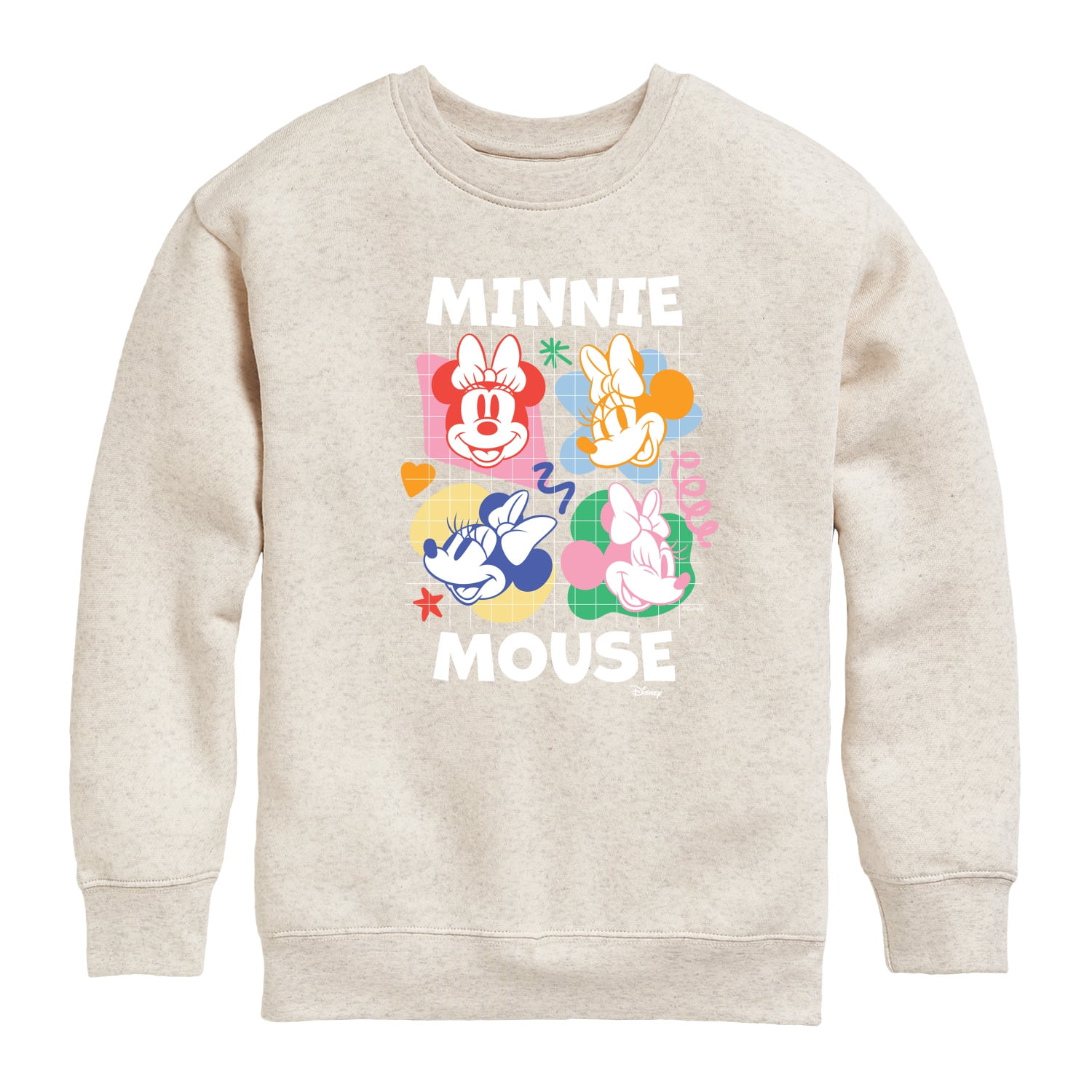 Disney - Minnie Mouse Multicolored Grid Graphic Long Sleeve Fleece Sweatshirt