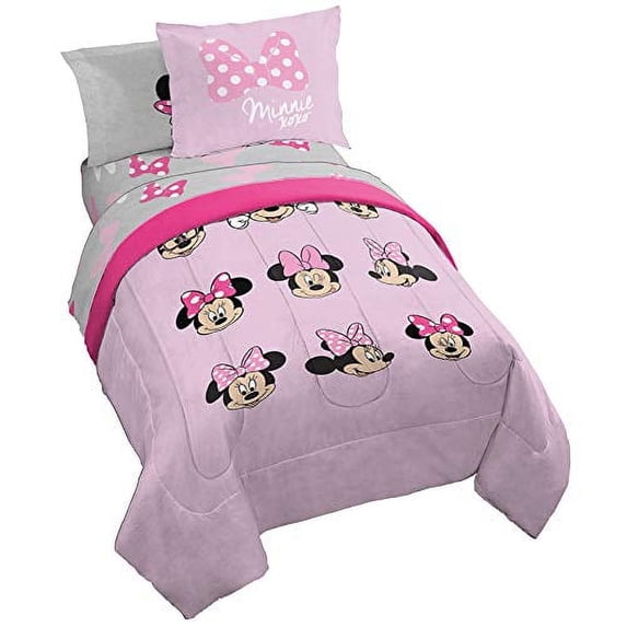 Disney Minnie Mouse Faces 5 Piece Twin Size Kids Bed Set with Shams