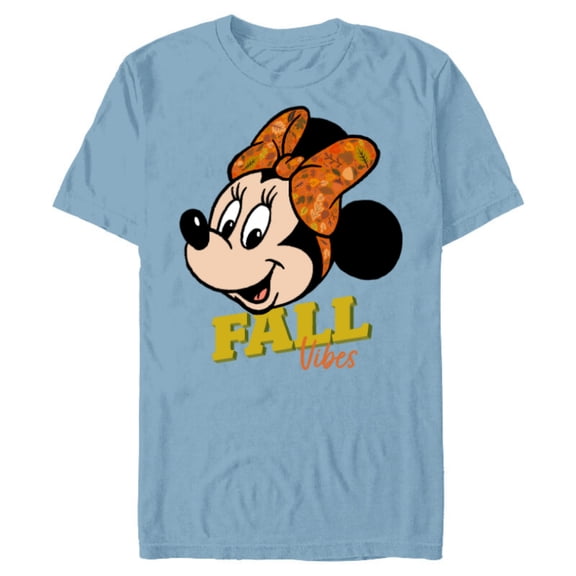Disney Minnie Mouse Fall Vibes Autumn Leaves - Short Sleeve Blended T-Shirt for Adults - Customized-Ocean Blue