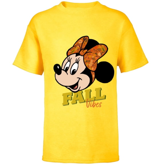 Disney Minnie Mouse Fall Vibes Autumn Leaves - Short Sleeve T-Shirt for Kids - Customized-Yellow