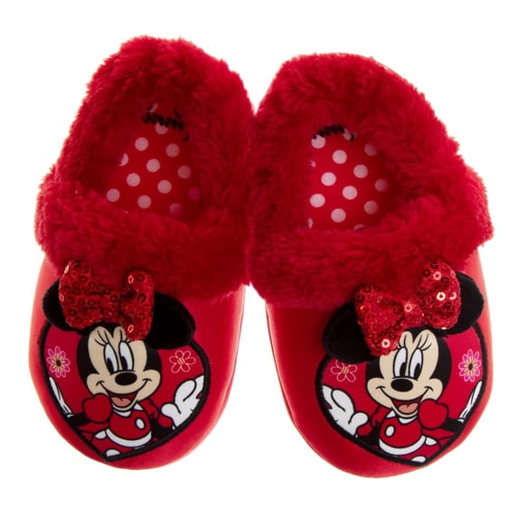Disney Minnie Mouse "Fancy Minnie" Toddler Girls Dual Sizes Slippers, Red, 11-12