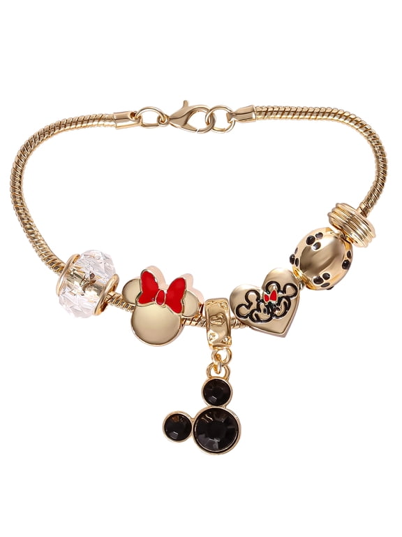 Mickey and Minnie Mouse Charm Bracelet for Women, 7" Gold-Tone