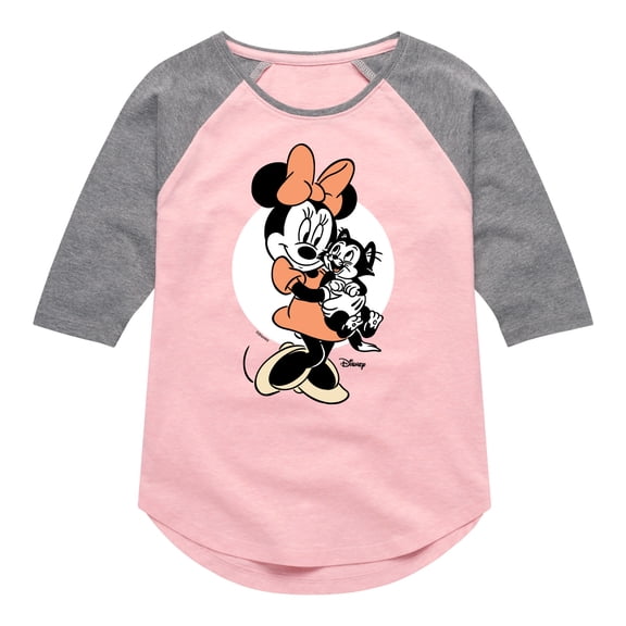 Disney - Minnie Mouse & Figaro Hugs - Toddler & Youth Girls Raglan Graphic T-Shirt