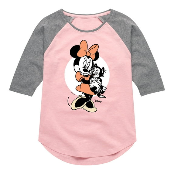 Disney - Minnie Mouse & Figaro Hugs - Toddler & Youth Girls Raglan Graphic T-Shirt