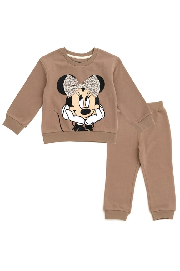 Minnie Mouse Fleece Drop Shoulder Pullover Sweatshirt and Jogger Pants Outfit Set Toddler to Big Kid