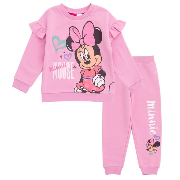 Disney Minnie Mouse Toddler Girls' Fleece Sweatshirt and Pants Set Glitter Pink