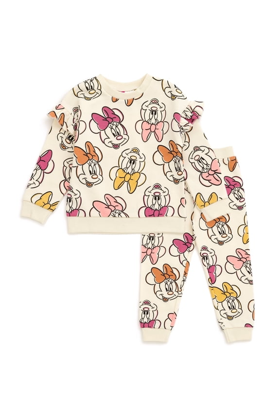 Minnie Mouse Fleece Drop Shoulder Sweatshirt and Jogger Pants Outfit Set Newborn to Little Kid