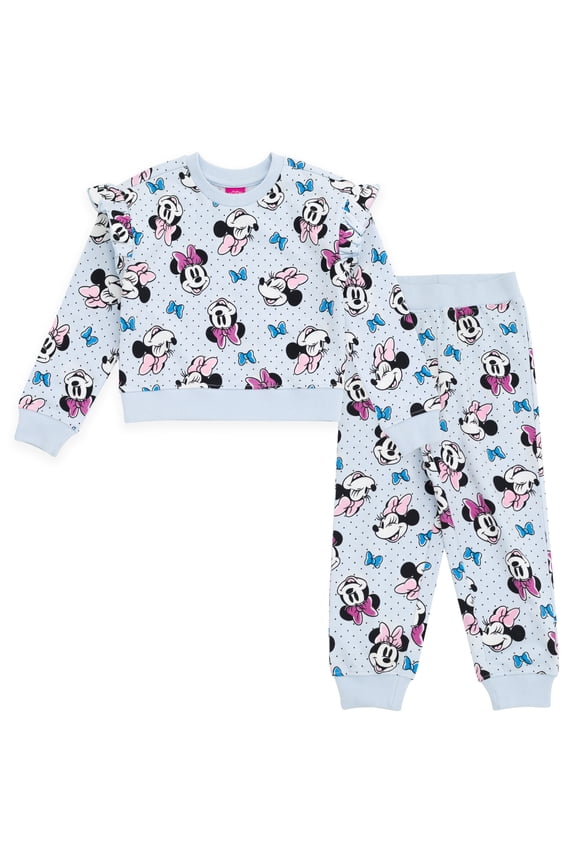 Minnie Mouse Little Girls' Fleece 2-Piece Sweatshirt and Pants Set Blue
