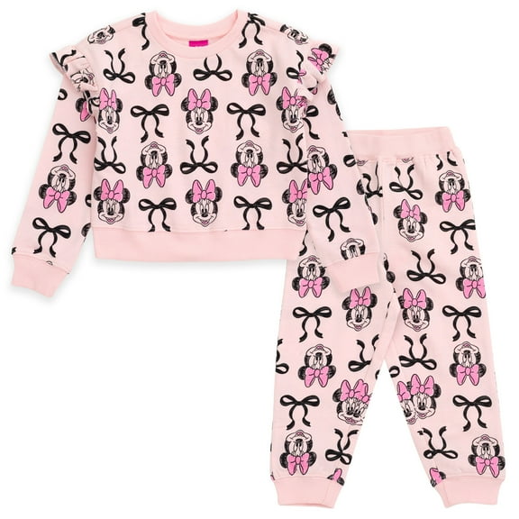 Disney Minnie Mouse Fleece Drop Shoulder Sweatshirt and Jogger Pants Outfit Set Toddler to Big Kid