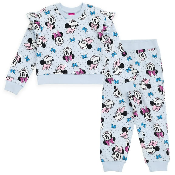Disney Minnie Mouse Fleece Drop Shoulder Sweatshirt and Jogger Pants Outfit Set Toddler to Big Kid