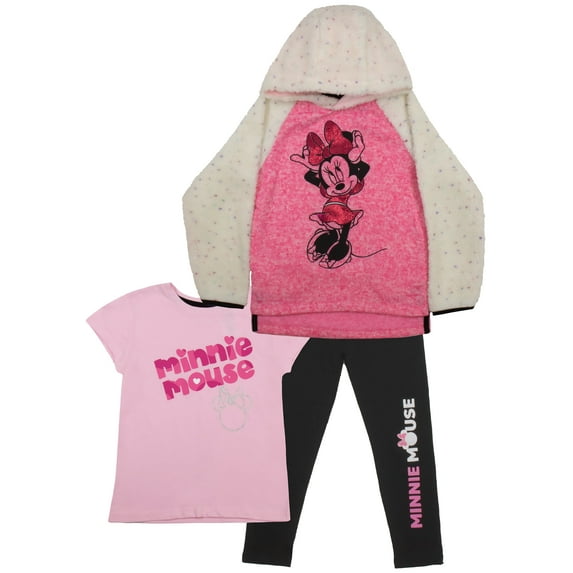 Disney Minnie Mouse Fleece Hoodie T-shirt Athletic Pants 3-Piece Set (Size 3-7)