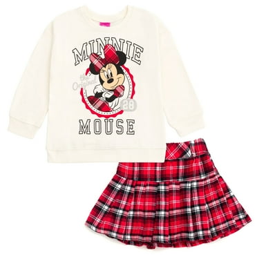 Disney Minnie Mouse Fleece Sweatshirt and Pleated Skirt Plaid Toddler to Big Kid