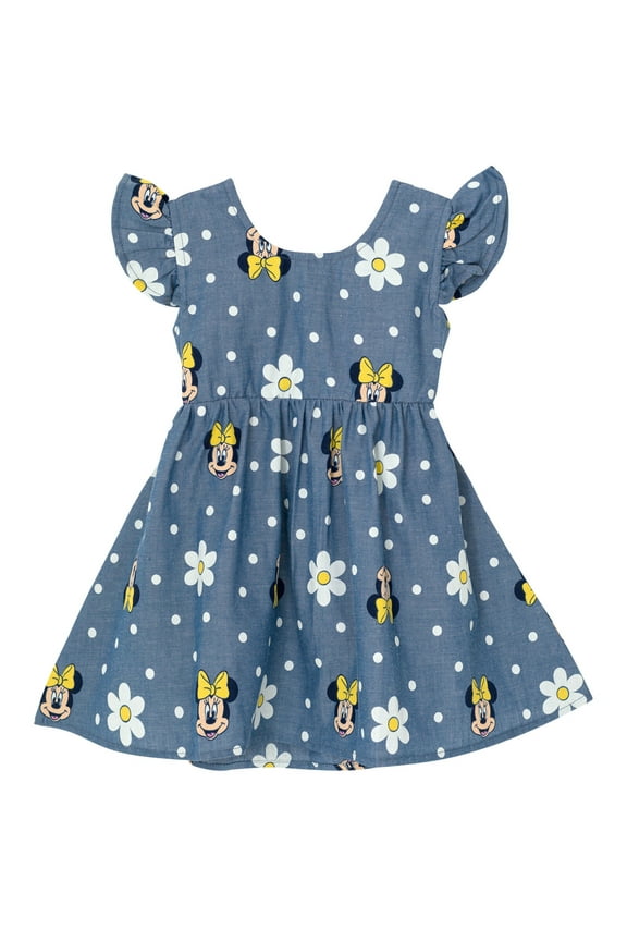 Minnie Mouse Floral Little Girls Chambray Skater Dress Flowers 6