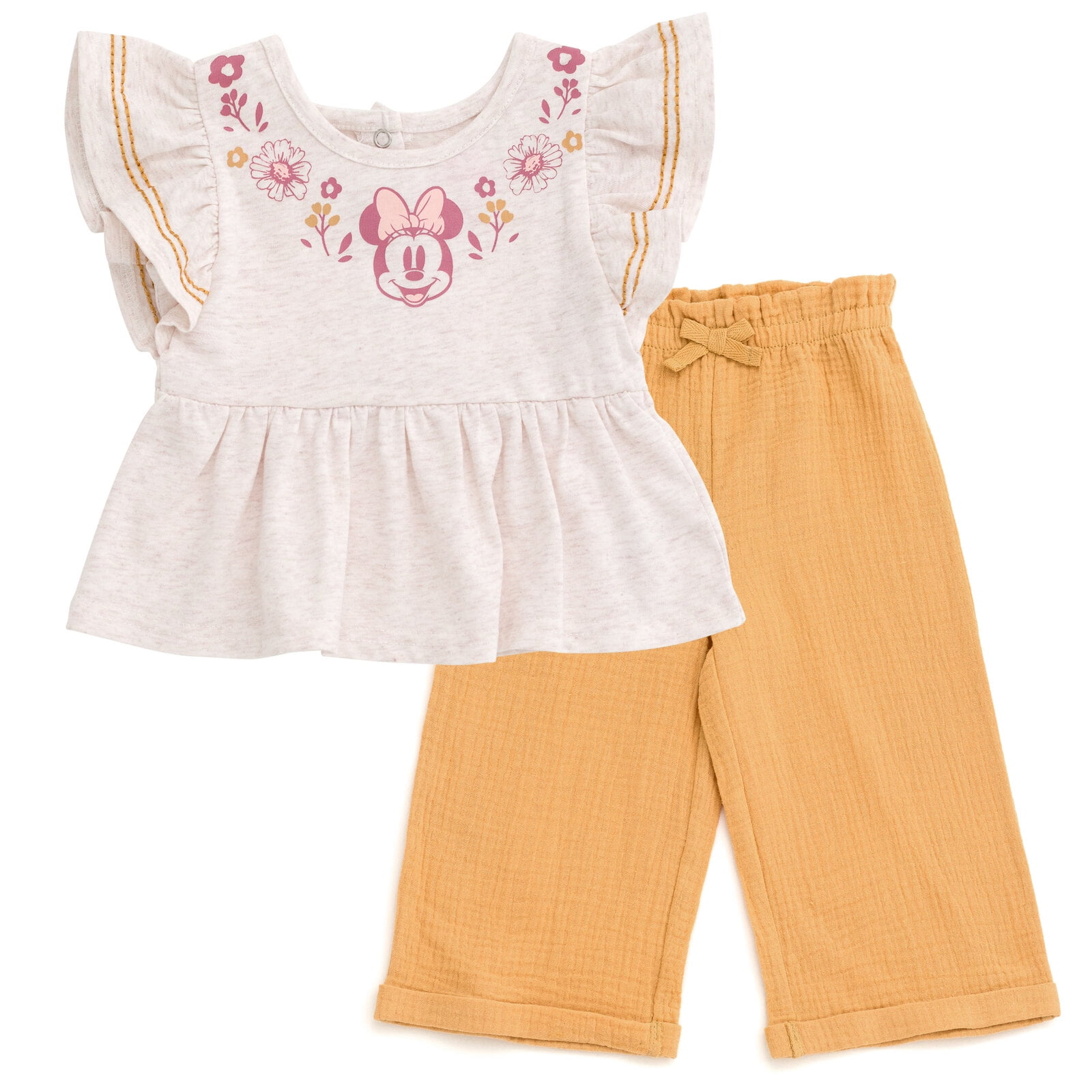 Disney Minnie Mouse Floral Peplum Tank Top and Cotton Gauze Pants Outfit Set Infant to Big Kid
