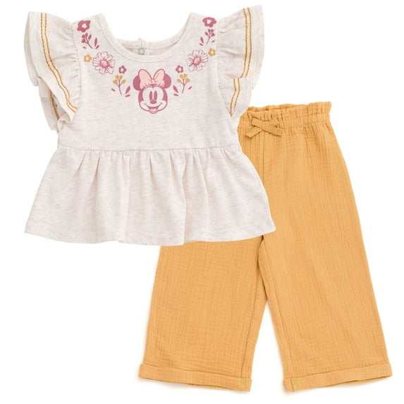 Disney Minnie Mouse Floral Peplum Tank Top and Cotton Gauze Pants Outfit Set Infant to Big Kid