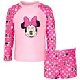 thumbnail image 1 of Disney Minnie Mouse Floral UPF 50+ Rash Guard and Swim Shorts Swimsuit Set Polka Dots Toddler to Big Kid, 1 of 5