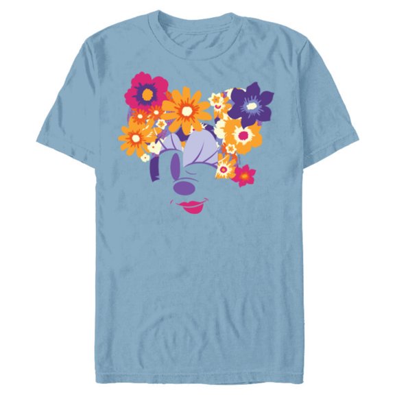 Disney Minnie Mouse Flowers Winking Garden Spring - Short Sleeve Blended T-Shirt for Adults - Customized-Ocean Blue