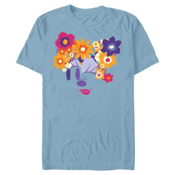 Disney Minnie Mouse Flowers Winking Garden Spring - Short Sleeve Blended T-Shirt for Adults - Customized-Ocean Blue